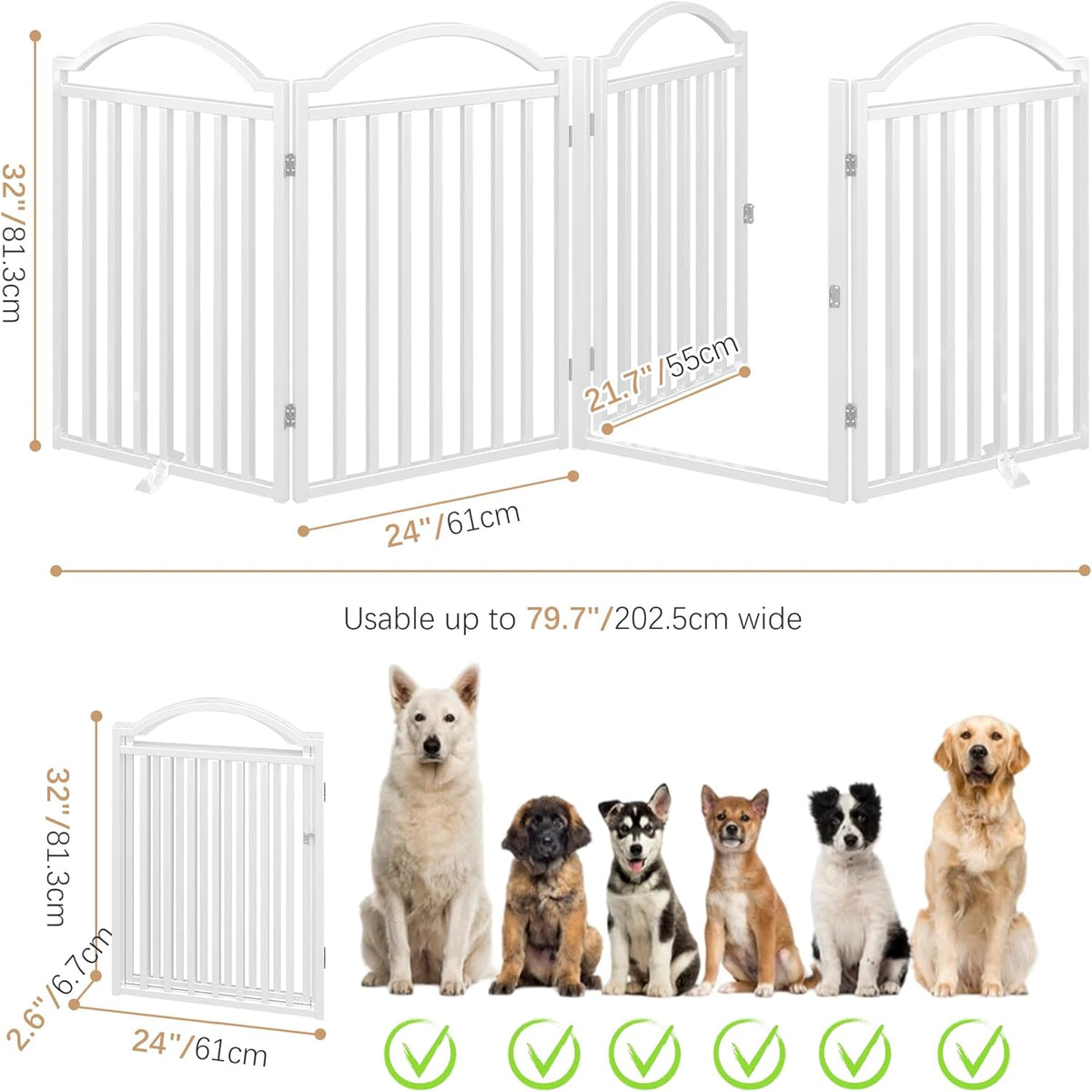 BHG Metal No-Assembly Freestanding Dog Gate with Door Walk Through, Extra Wide 96", Extra Tall 32"
