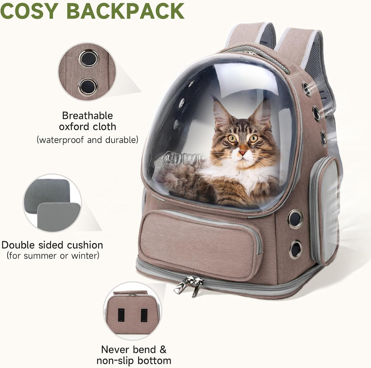 Cat Backpack Carrier, Breathable Cat Carrier Large Space Bubble Pet Backpack for Kitty Small Dog up