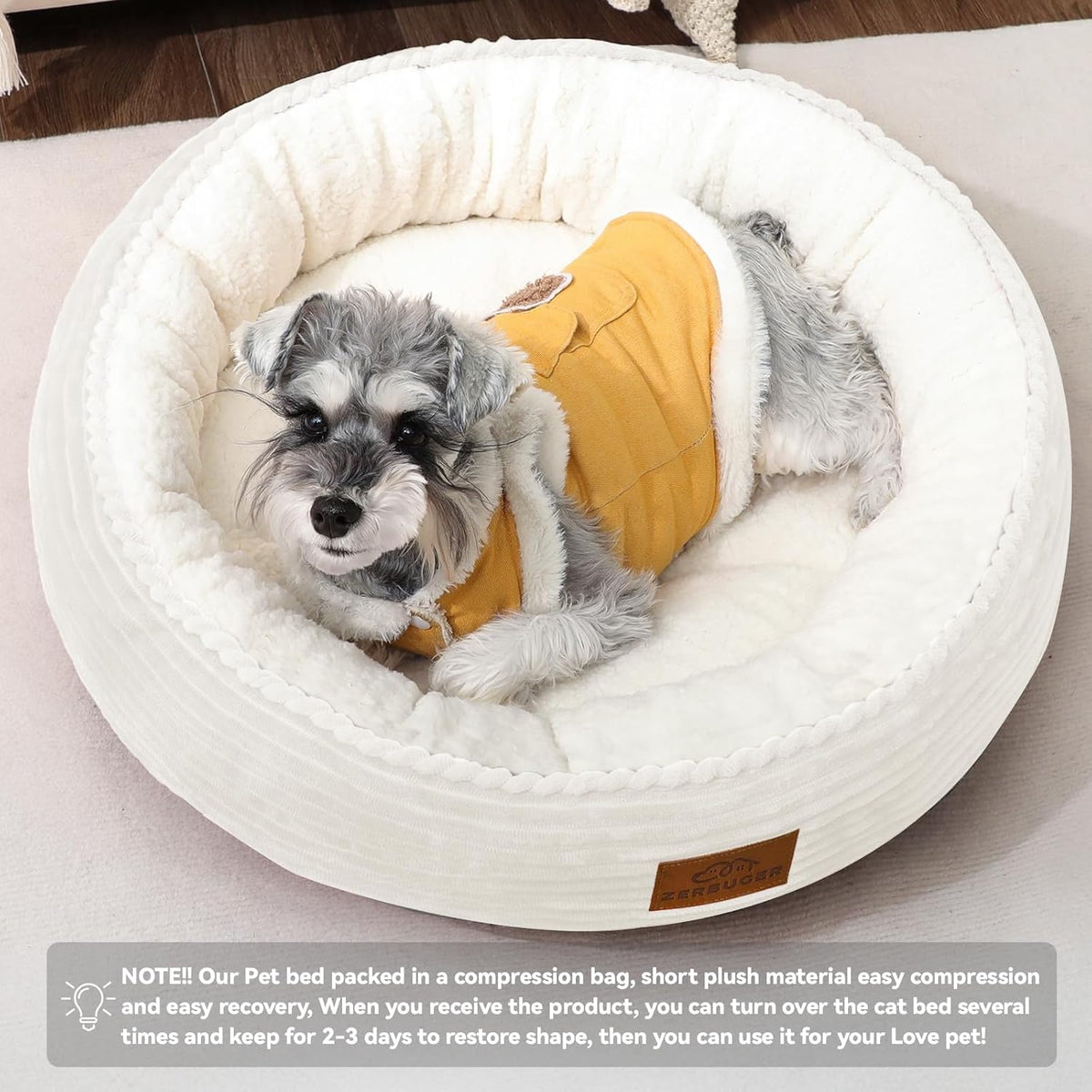 23in Cream Round Cat Dog Bed Gift for Large Medium Small Dogs Cats, Machine Washable Sleeping Sofa
