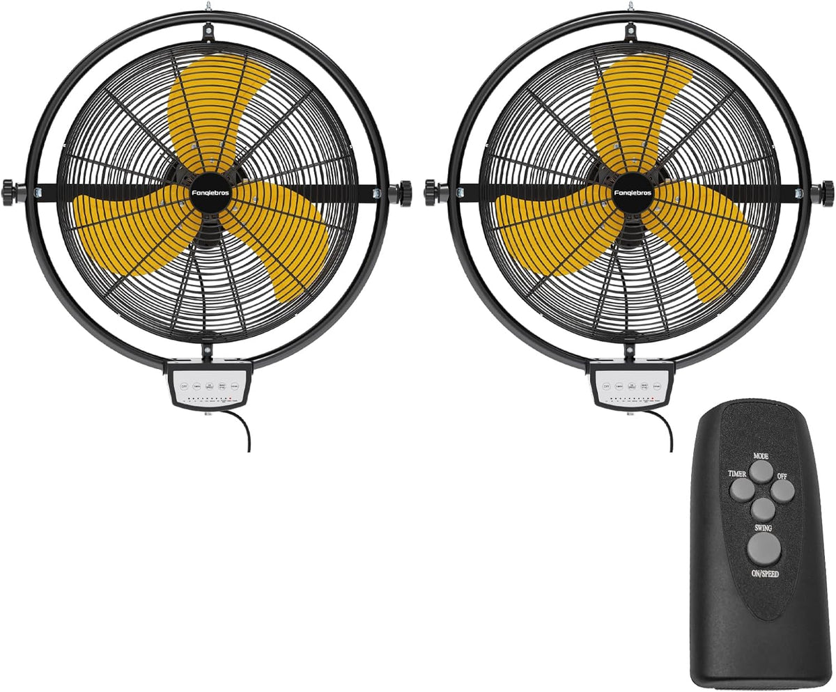 2 PCS 20 IN 5500 CFM Remote Control Wall Mount Fan, 3 Speed High Velocity Wall Fan with Timer, Air