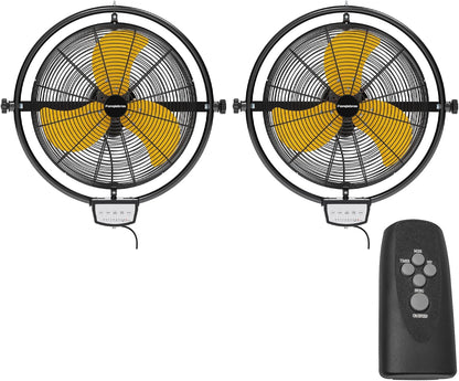 2 PCS 20 IN 5500 CFM Remote Control Wall Mount Fan, 3 Speed High Velocity Wall Fan with Timer, Air