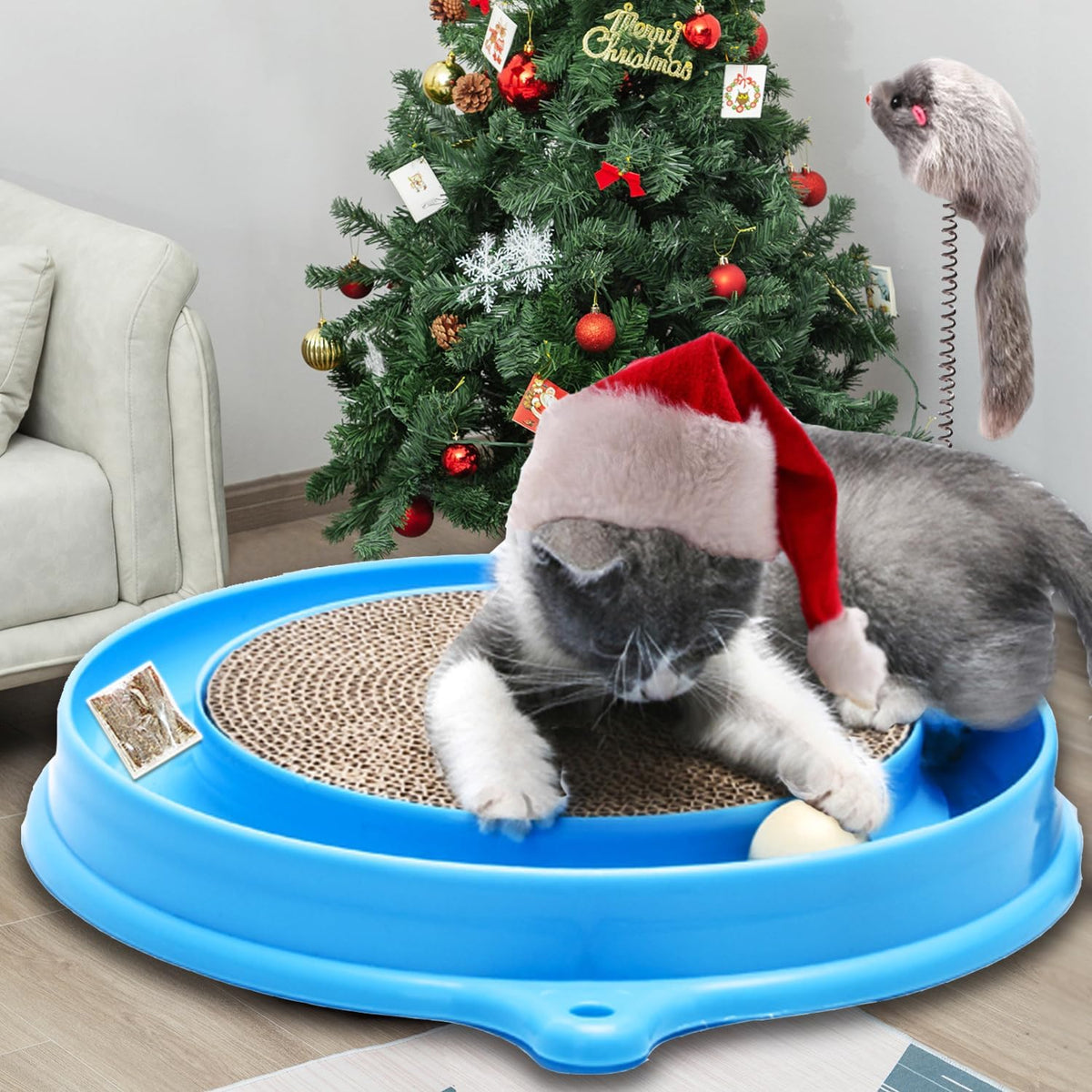 AUOON Cat Scratcher Toy - Cat Scratch Pad with Cat Toy Ball Track and Plush Mouse Toy for Indoor