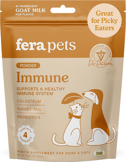 Fera Pets Immune Goat Milk for Dogs & Cats with Colostrum, Organic Turkey Tail Mushroom, &