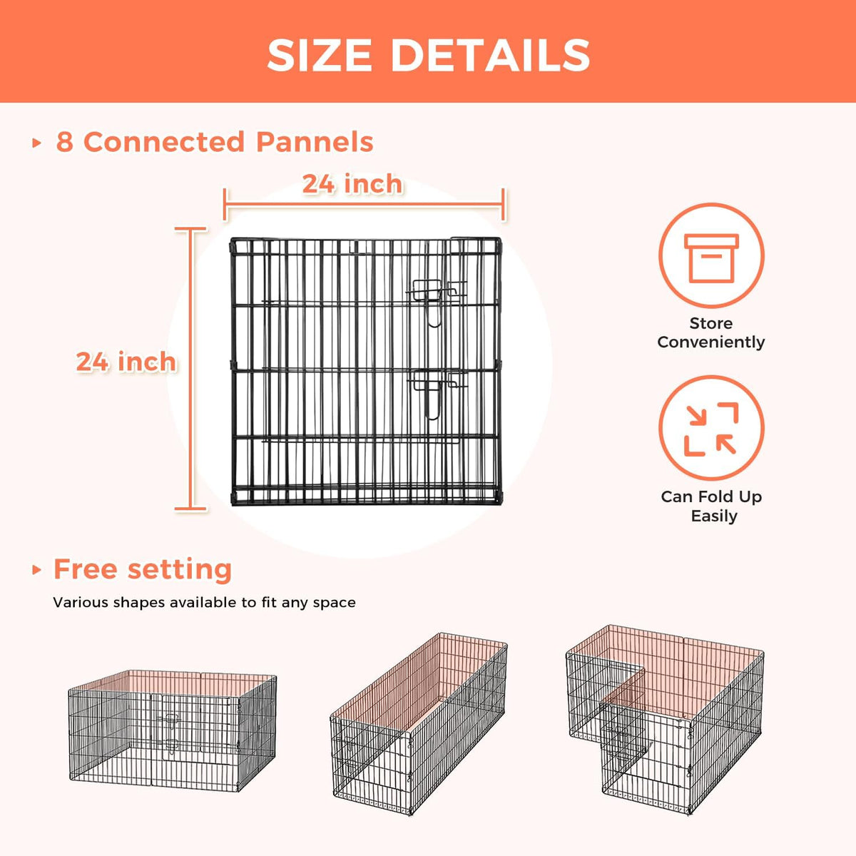 Foldable Dog Playpen 24" Height 8 Panels Metal Exercise Pen with Door - Indoor/Outdoor Puppy
