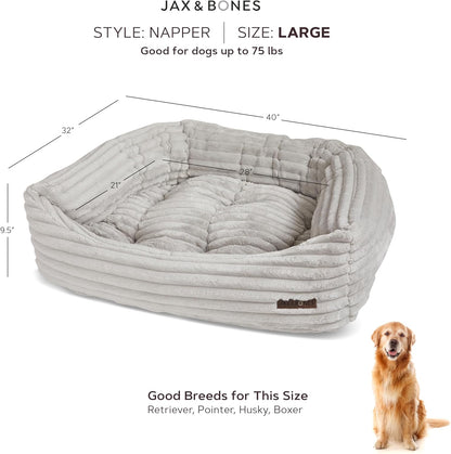 Jax & Bones Dog Napper - Luna Grey Machine Washable Bed for Dogs - Extra Heavy Duty Bolstered Sides