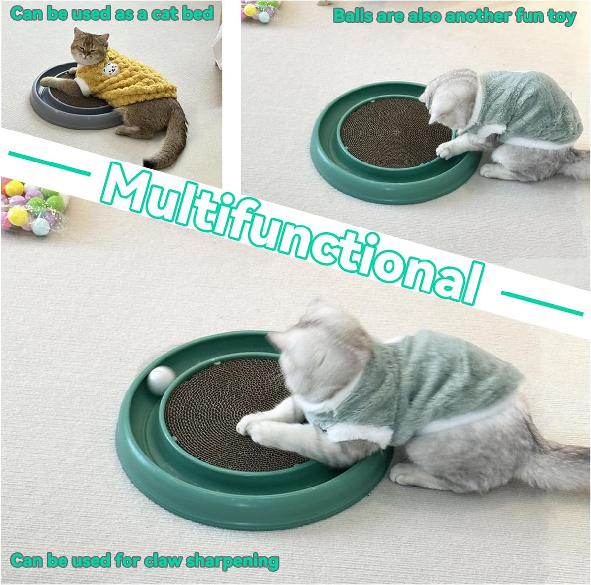 Interactive Cat Ball Track Toy for Indoor Cats, Cat Scratching Board & Exercise Set for Bored