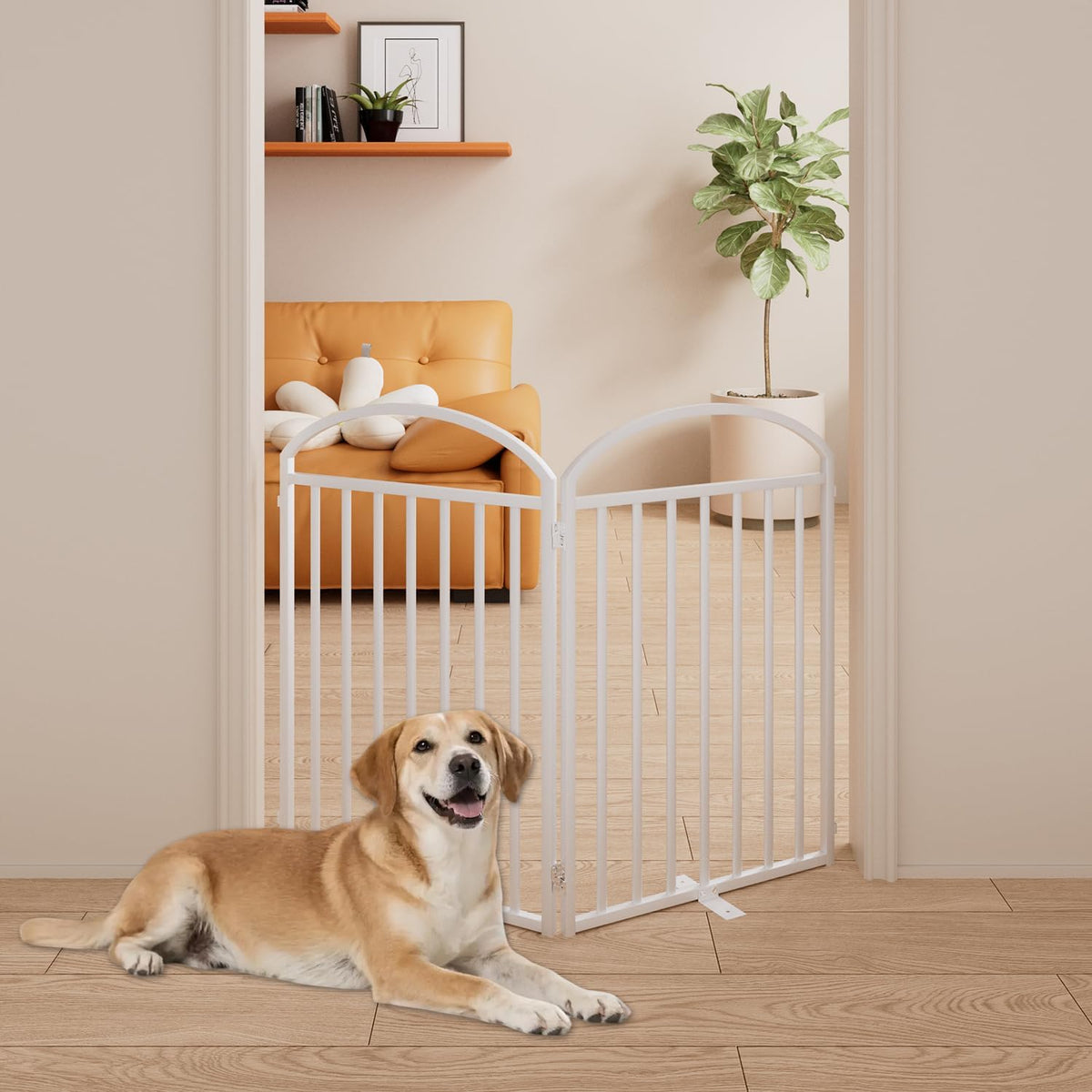 2 Panles Full Matel Freestanding Dog Gates with Door, 48"Extra Wide 32"Tall Free Standing Dog Pet