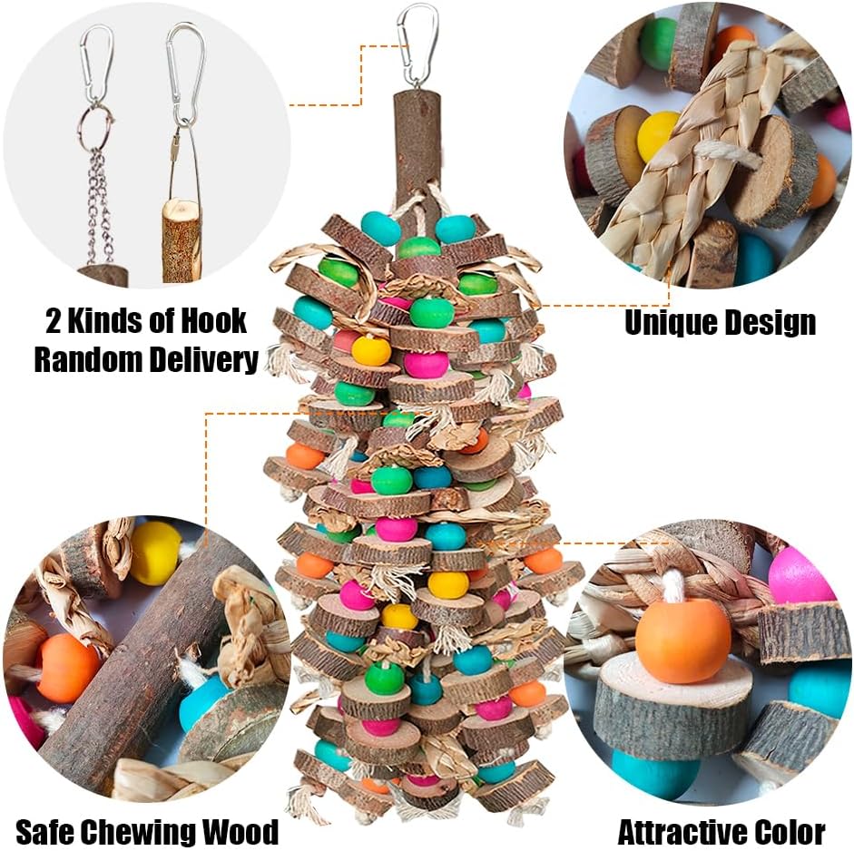 Parrot Toys for Large Birds, Multicolored Wooden Blocks Bird Chewing Toy Parrot Cage Bite Toy or