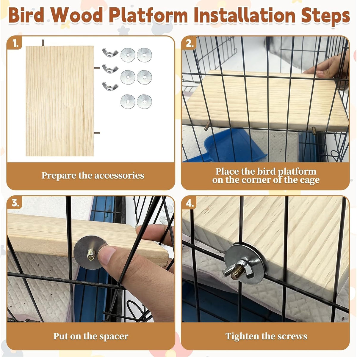 kathson 11.8 x 7.8 Inches Large Bird Perch, 2 PCS Natural Wooden Parrot Stand Platform, Parakeet