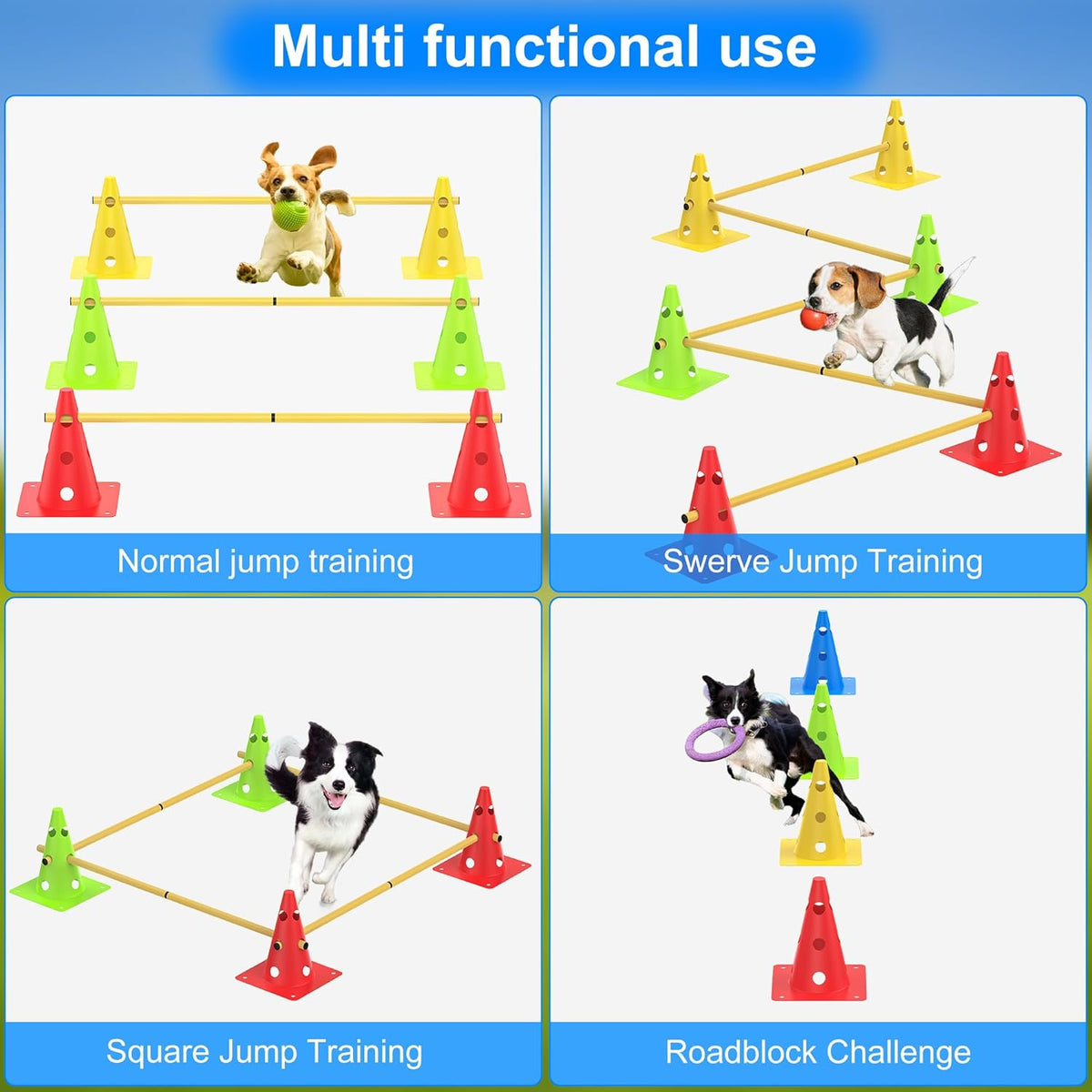 Dog Agility Training Hurdle Cone Set, Adjustable Dog Agility Equipment Obstacle Course Backyard