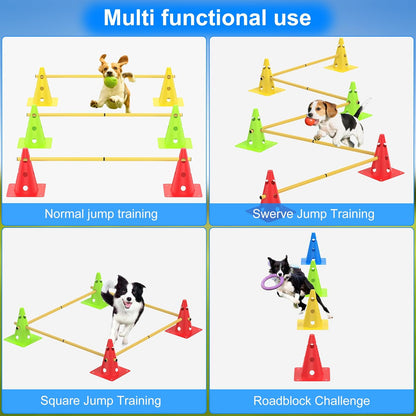 Dog Agility Training Hurdle Cone Set, Adjustable Dog Agility Equipment Obstacle Course Backyard