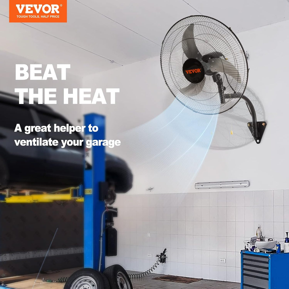 VEVOR 20 inch Wall Mount Fan Oscillating, 3-speed High Velocity Max. 4650 CFM Industrial Wall Fan