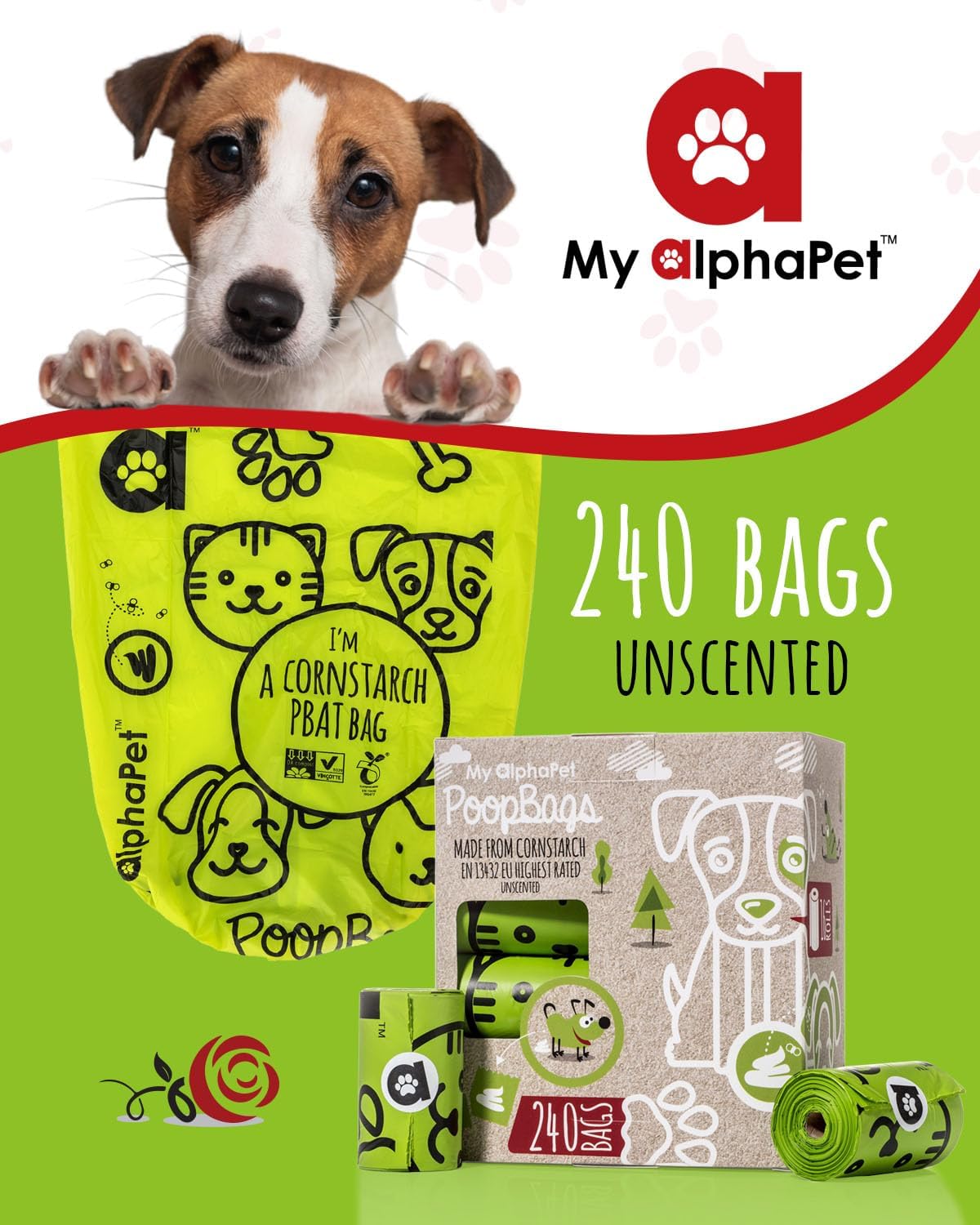 Compostable Dog Poop Bags, Cornstarch Eco-Friendly, HOME COMPOST NF T 51-800, 240 Count, Large Size