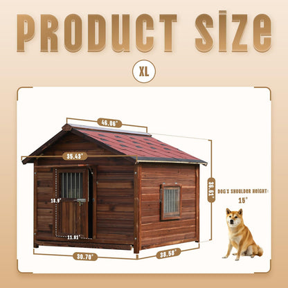 Extra Large Dog House Outdoor Made of Solid Pine Wood, Warm Doghouse, Dog House with Elevated Floor