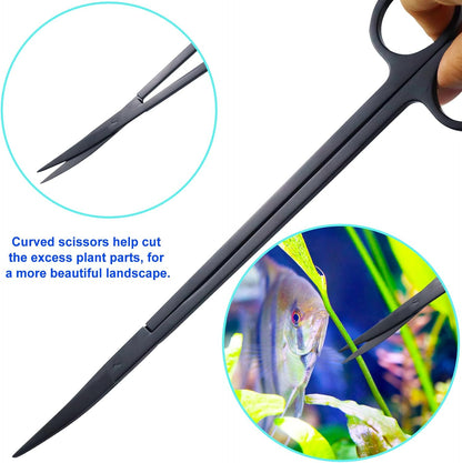 Aquarium Aquascape Tools Kit, Long 15 Inch Stainless Steel Aquatic Plants Tools, 4 in 1 Anti-Rust