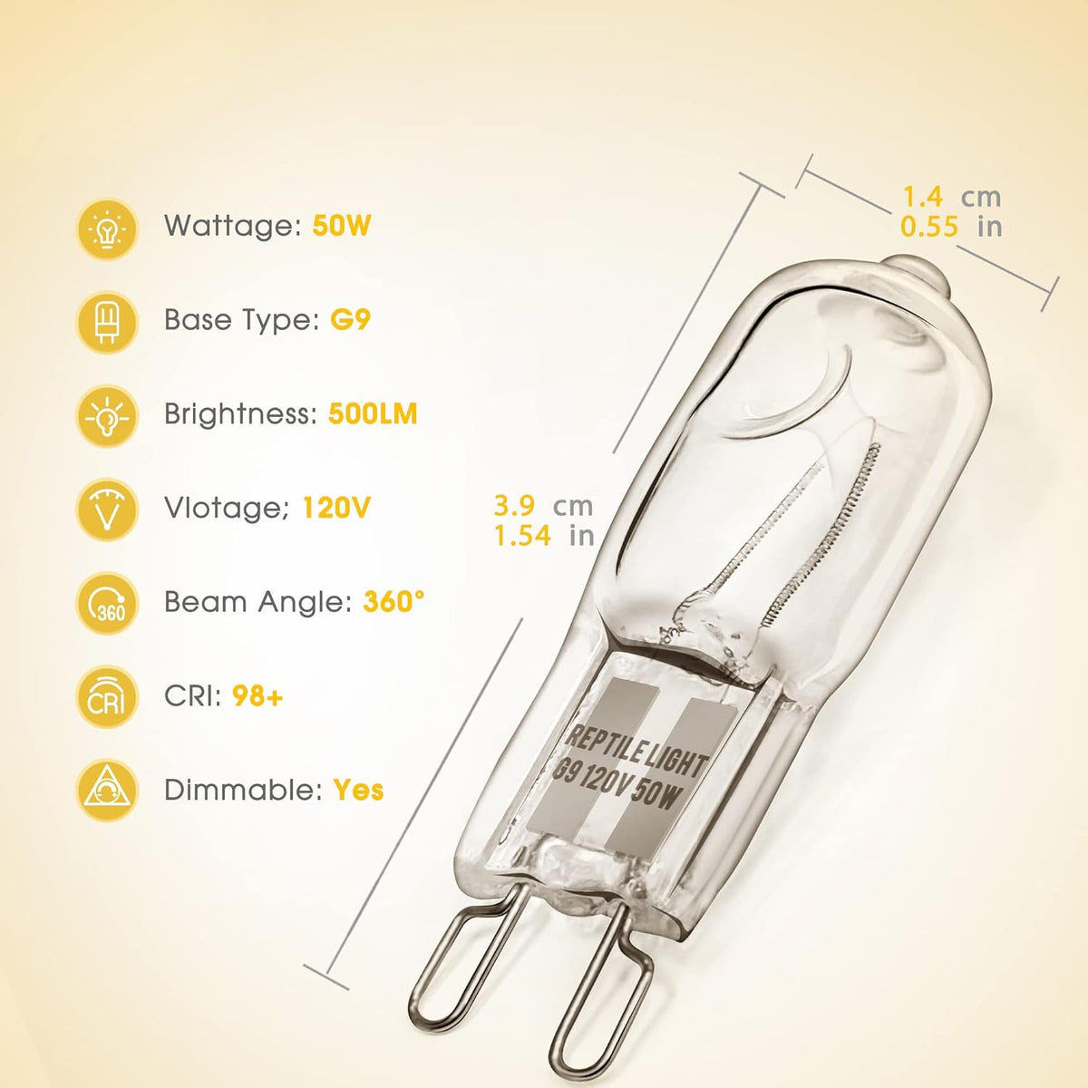 Briignite G9 Heat Lamp Bulbs for Reptile, Mini Reptile Light, Dimmable G9 Mini Heat Bulb Warm White
