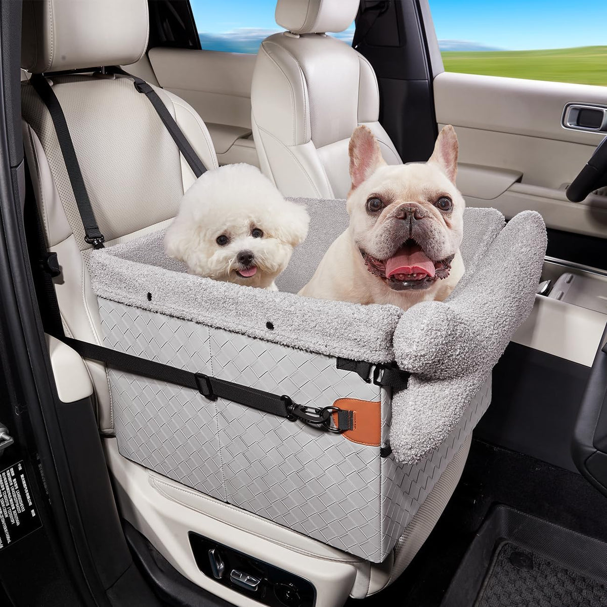 Dog Car Seats for Small Medium Dogs,PU Leather Car Seat Boosters,Foldable Puppy Cat Carseats (Grey