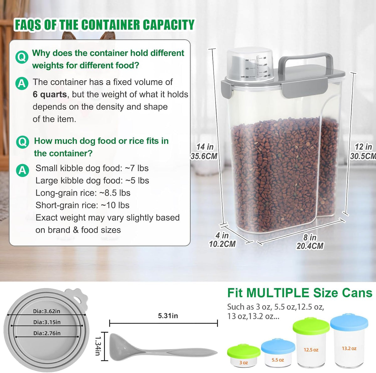 TBMax Cat Dog Food Storage Container 5 to 7 lbs with Pet Can Cover and Mixing Spoon, Airtight Pet