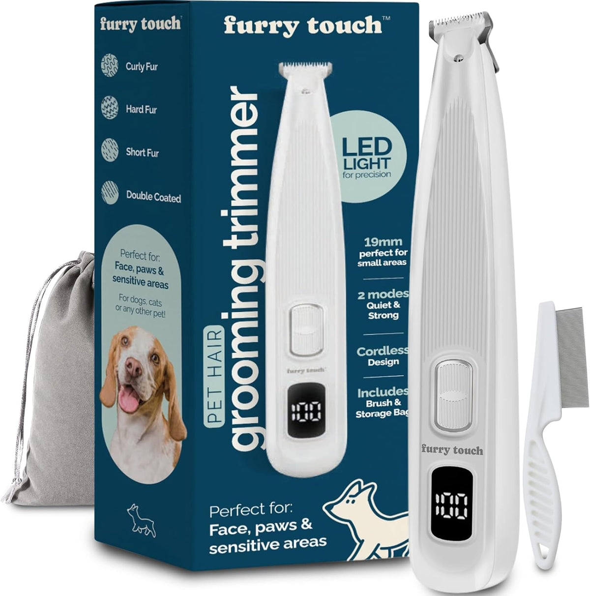 Dog Paw Trimmer - Electric Cordless Pet Clippers for Dogs & Cats - Quiet Dual-Speed Groomer with