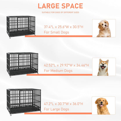LEMBERI 48/38 inch Heavy Duty Indestructible Dog Crate, Escape Proof Dogs Cage Kennel with Lockable