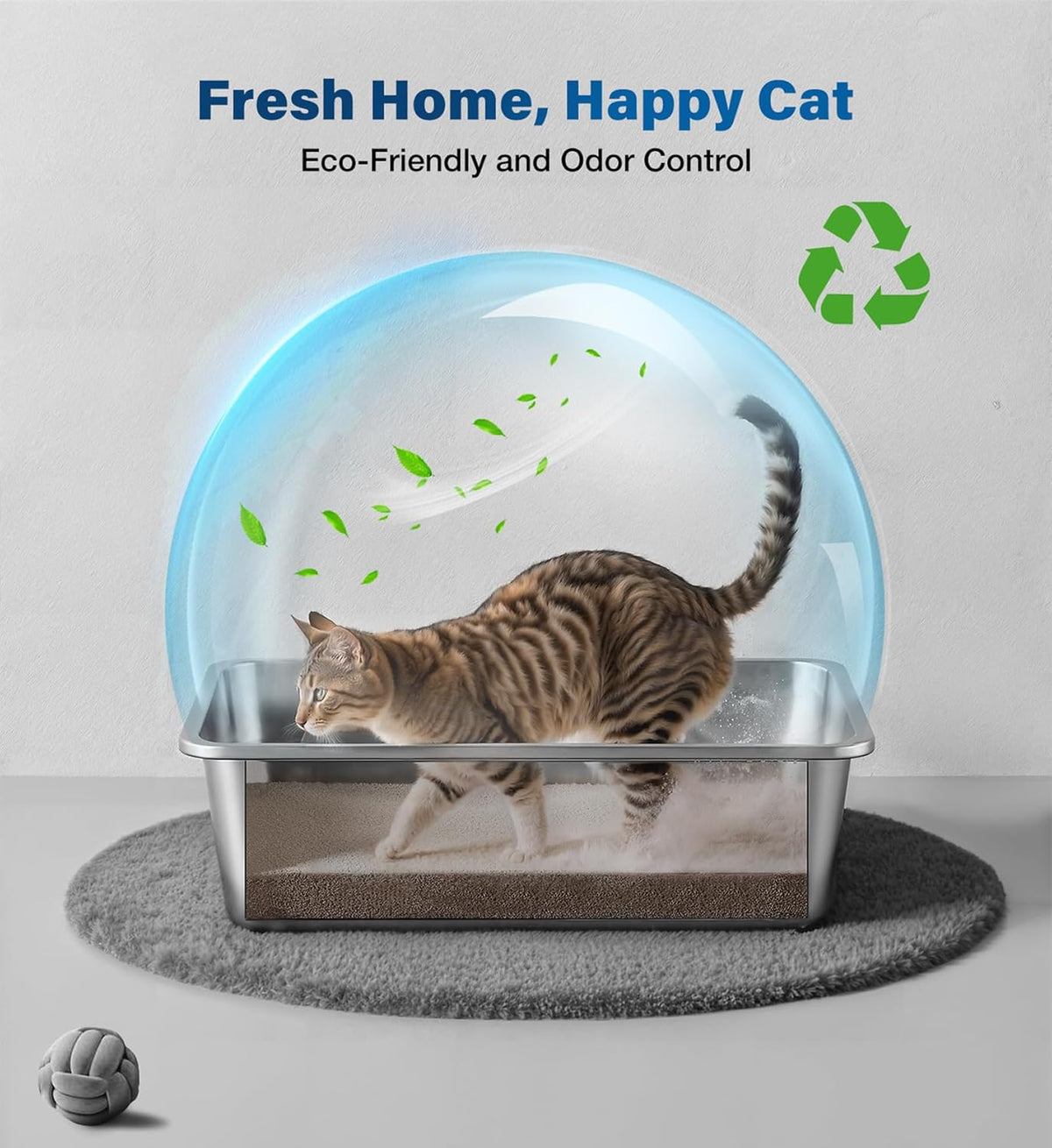 2 Packs Stainless Steel Cat Litter Box, 17.5" L×13.6" W×5.9" H, Metal Kitty Litter Box with High