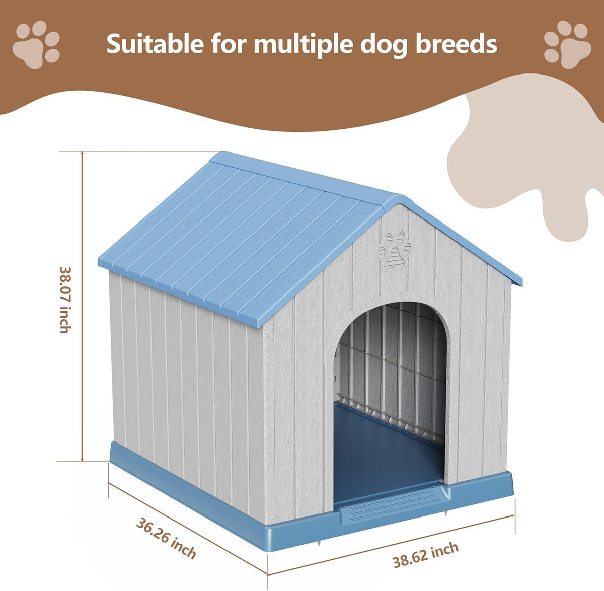DRATO Indoor Outdoor Waterproof Dog House,PP Material,Puppy Shelter with Air Vents and Elevated