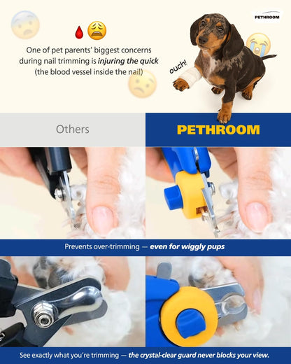 PETHROOM] Professional Dog Nail Clipper with Transparent Guard & Nail File | Adjustable Cutting