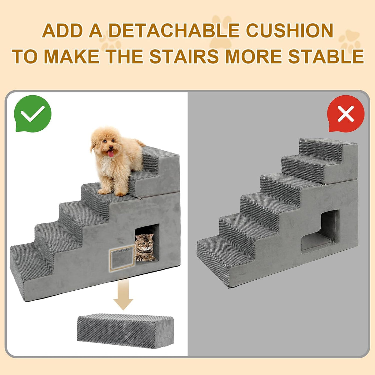 Dog Stairs for Small Dogs 27”H, 6-Step Dog Steps for High Bed, High-Density Foam Pet Stairs with