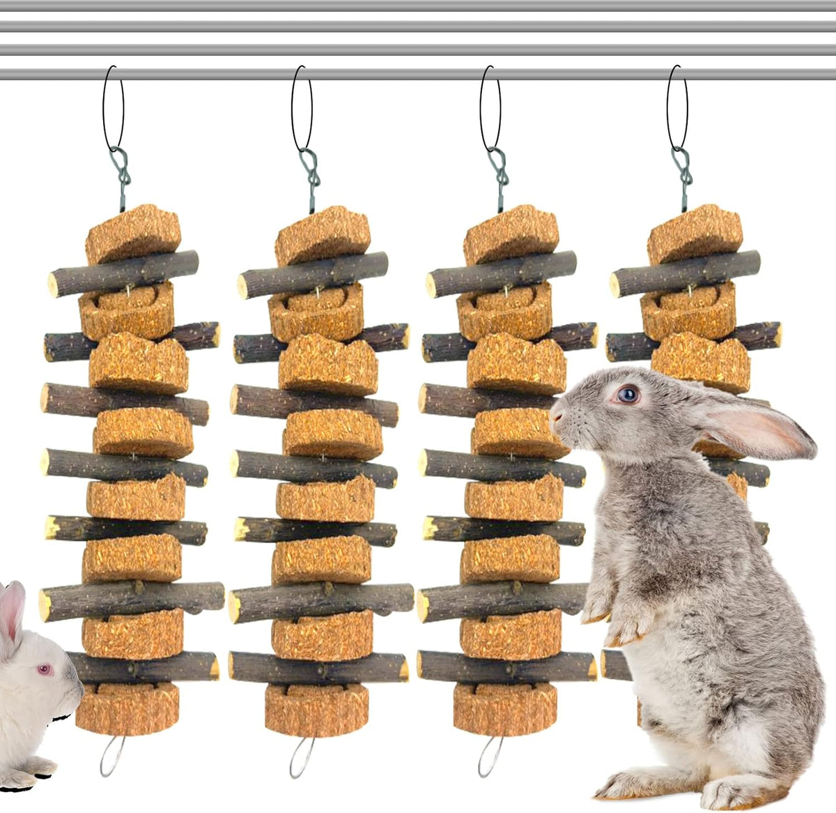PINVNBY Rabbit Chew Toys for Teeth Hanging,Natural Apple Bunny Chew Sticks Small Animals Molar Wood