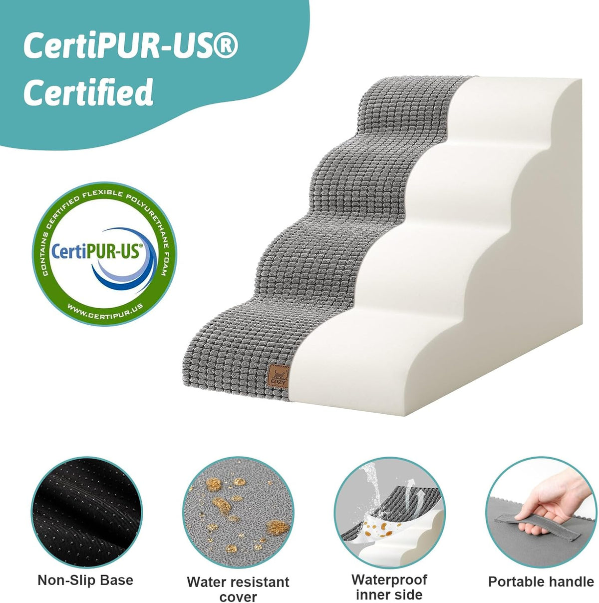 Dog Stairs for Small Dogs 19.7" H, Curved Dog Step for Puppy, Older or Cat, Medium Pet Ramp for