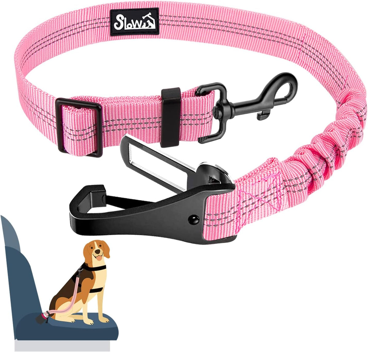 SlowTon Dog Seat Belt, Adjustable Dog Safety Belt Leash, 2 in 1 Latch Bar Attachment Dog Car