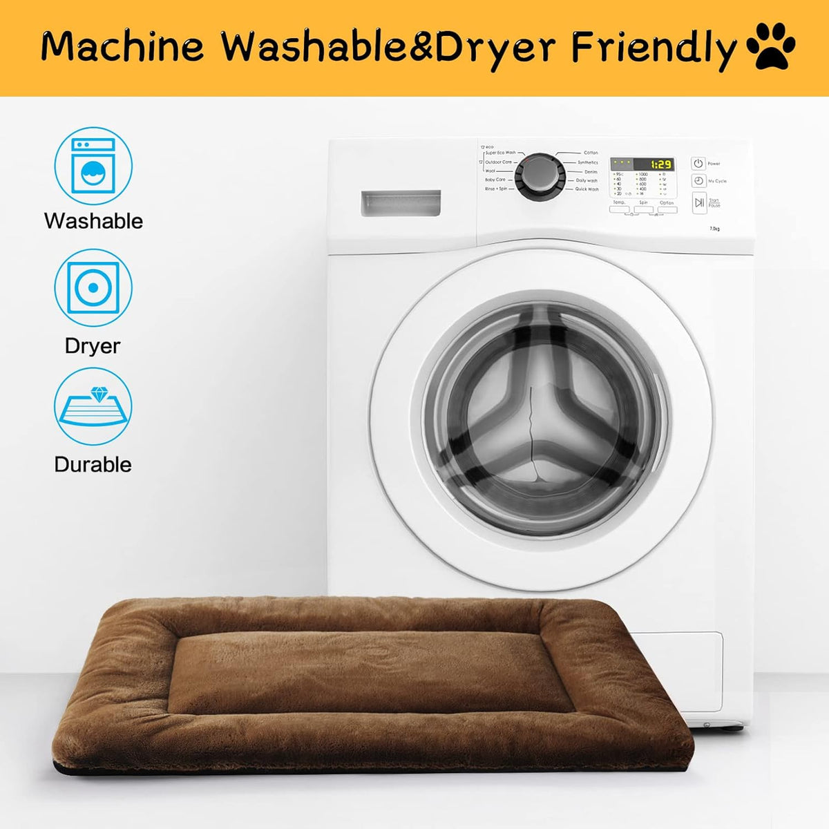 VERZEY Dog Bed, Ultra Soft Faux Fur Dog Crate Pad for Medium Dogs, 30inch, Brown, Machine Washable