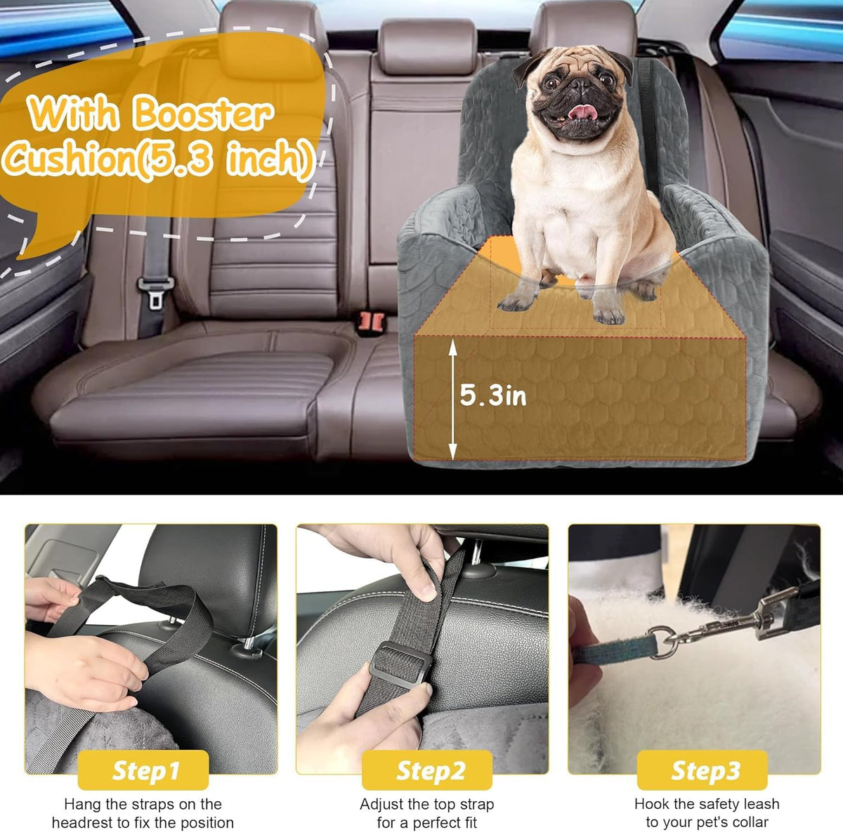 Dog Car Seat for Small/Medium Dogs, Memory Foam Dog Booster Seat, Travel Safety Per Car Seat with