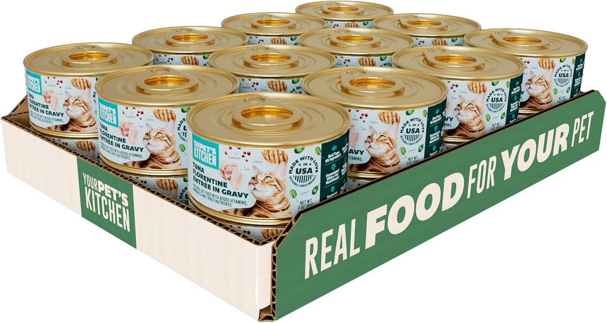 YOUR PET'S KITCHEN Canned Wet Cat Food, Tuna Florentine Entrée in Gravy - 3 oz Cans (Pack of 24)
