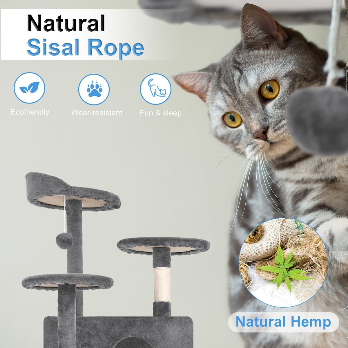 FDW Cat Tree 54in Cat Tower Multi-Level Durable Cat Scratching Post & Cozy Fun Cat Jumping Platform