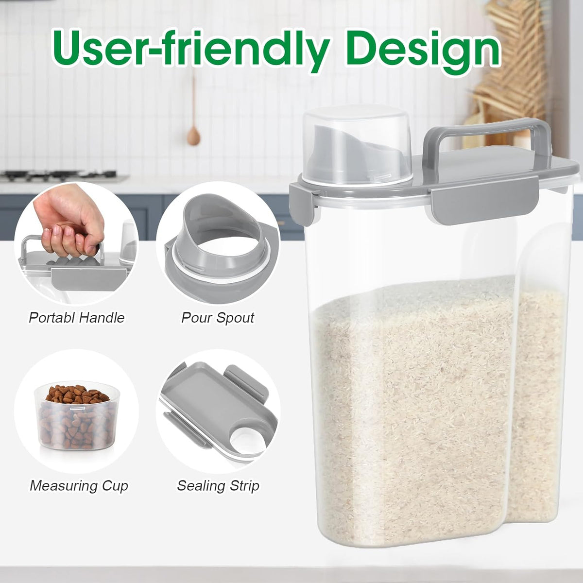 TBMax Rice Container 10 Lbs, Cereal Container Oatmeal Storage, Airtight Food Dispenser with