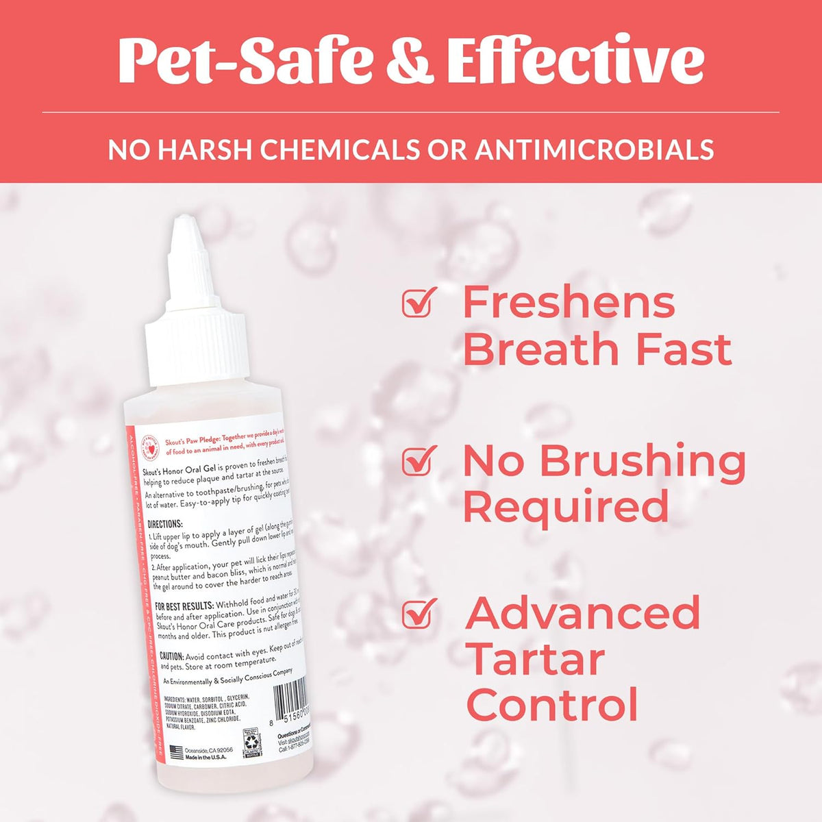 SKOUT'S HONOR Peanut Butter & Bacon Oral Gel - Fights Plaque and Tartar, Freshens Breath Fast, No