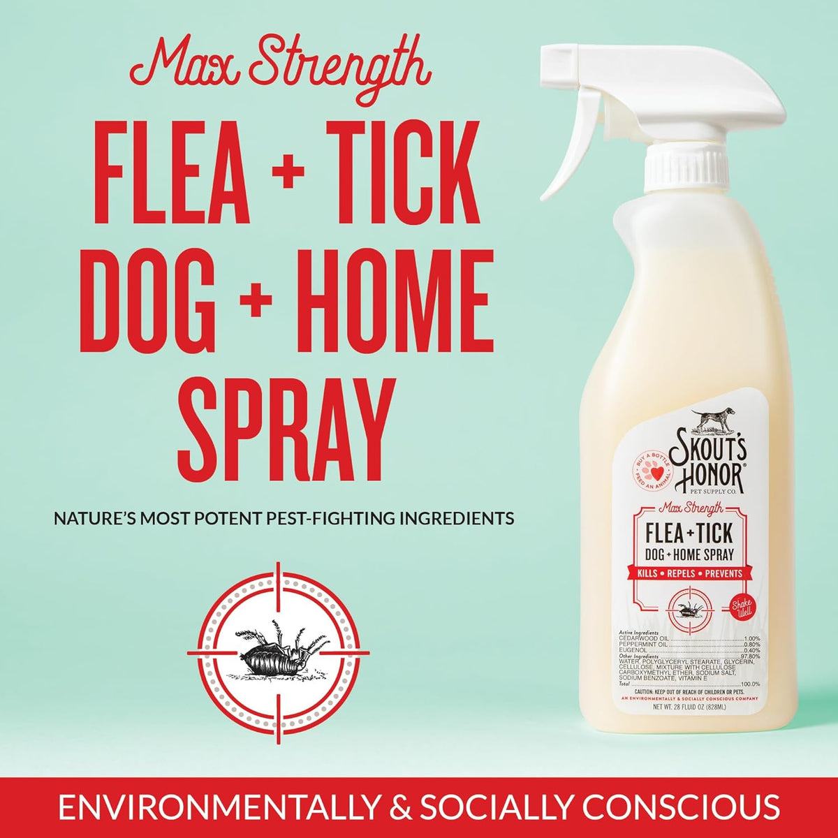 Skout's Honor Flea and Tick Dog & Home Spray - Natural Peppermint & Cedarwood Formula, Helps to