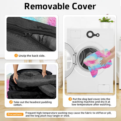 GGIB Calming Dog Bed Fluffy Plush Dog Mat for Furniture Protector with Removable Washable Cover for