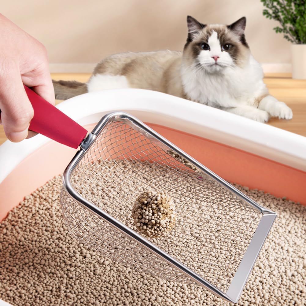 Cat Litter Scoop,Sturdy Litter Cleaner Corner Shovel,Stainless Steel Mesh Litter Shovel,Easy to