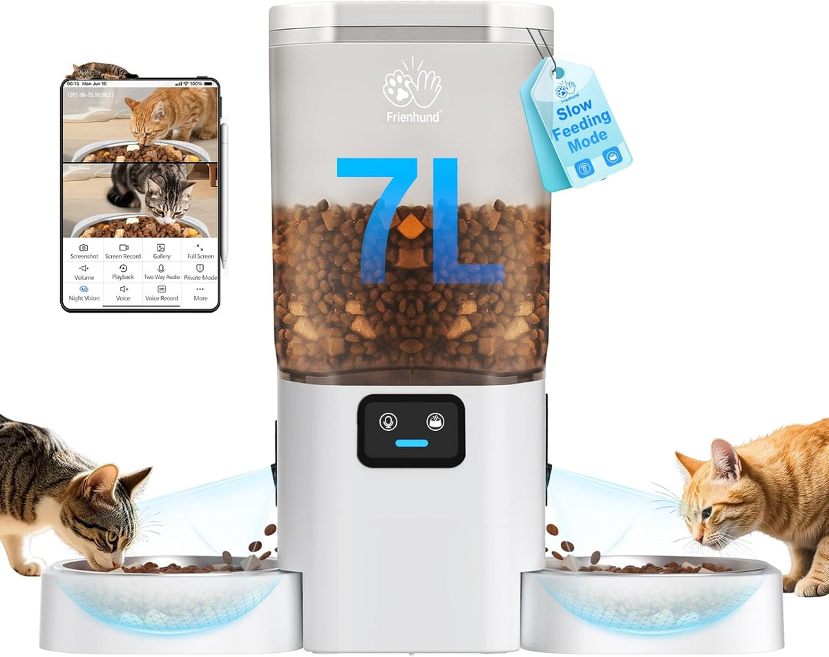 Automatic Cat Feeder with Two HD Camera for 2 Cats: 5G WiFi Automatic Dog Feeder with Night Vision