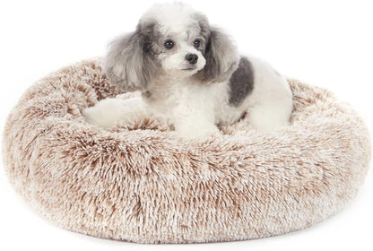 Bedfolks Calming Donut Dog Bed, 23 Inches Round Fluffy Dog Beds for Small Dogs, Machine Washable