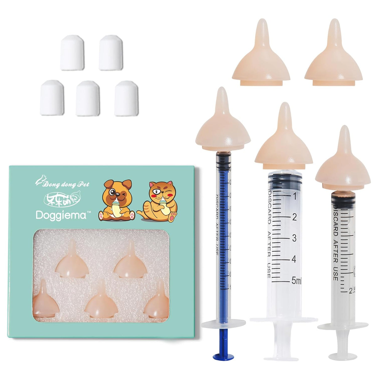 Silicone Feeding Nipples and Syringes for Newborn Kittens, Puppies, Small Animals, Rabbits Dongdong