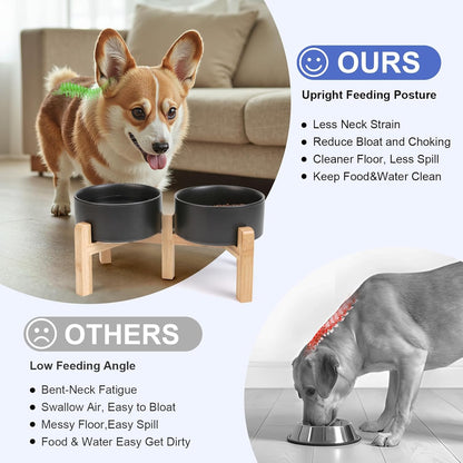 SPUNKYJUNKY Elevated Dog Bowls Ceramic, 6.1'' Dogs and Cat Food Water Bowls Raised with Non-Slip