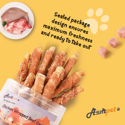 ASMPET Dog Treats Chews, Chicken Wrapped Beef Cartilage, Rawhide Free & Grain Free Dog Snacks 10.6