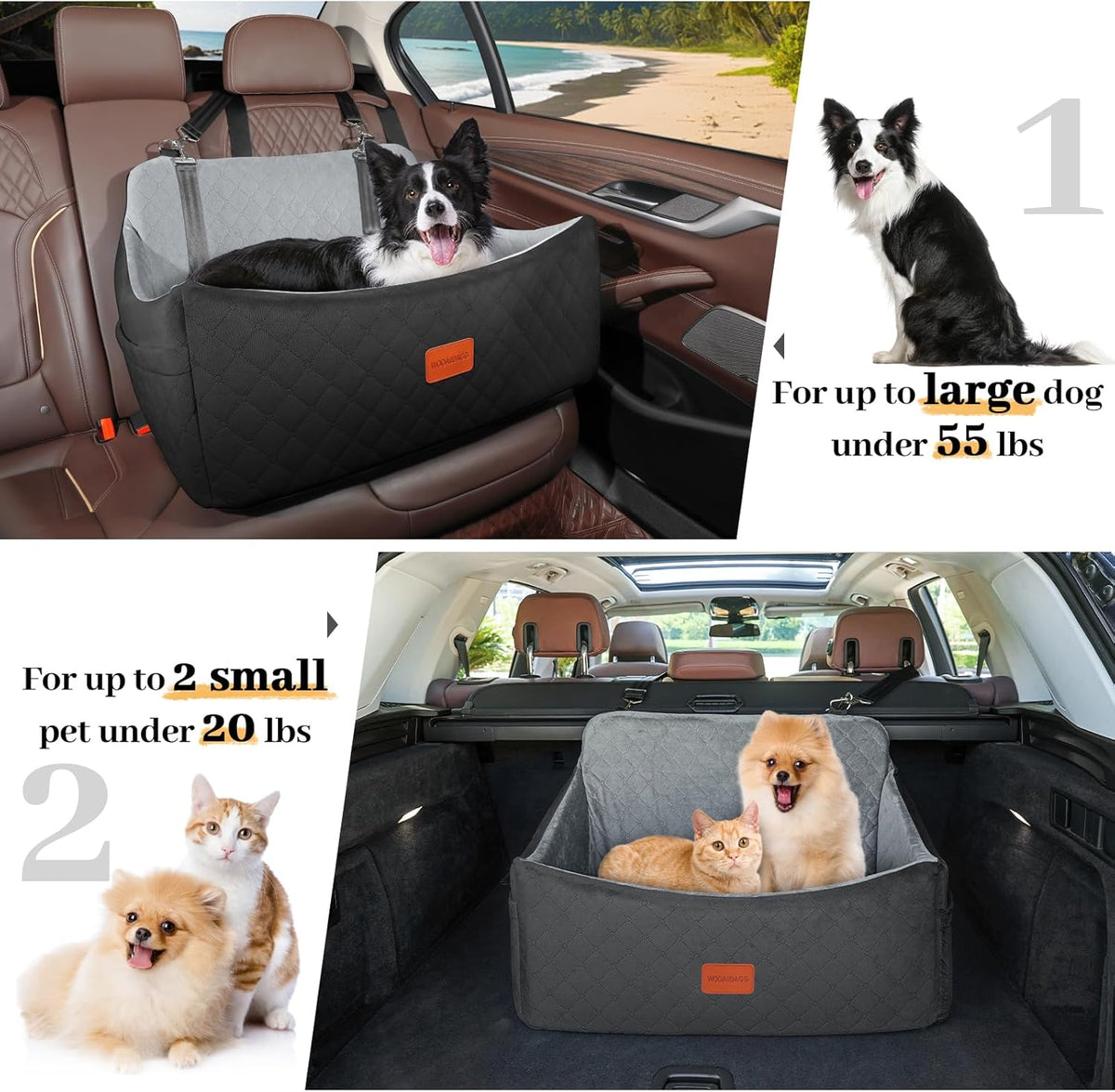 Dog Car Seat for Medium & Large Dogs Up to 55lbs, Memory Foam Cushion, Washable Cover, Safety