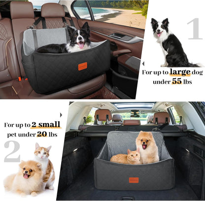 Dog Car Seat for Medium & Large Dogs Up to 55lbs, Memory Foam Cushion, Washable Cover, Safety