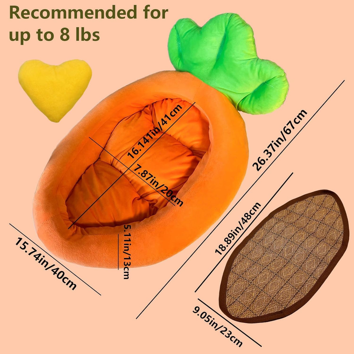 Rabbit Bed,Thick&Soft Bunny Bed with Removable Cushion,Machine Washable with Rattan Mat & Heart