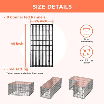 Foldable Dog Playpen 48" Height 8 Panels Metal Exercise Pen No Door - Indoor/Outdoor Dog Play Pen