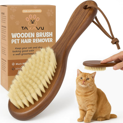 Takavu Natural White Boar Bristle Cat Brush - Gentle Grooming Tool for Sensitive Skin, Smoothing